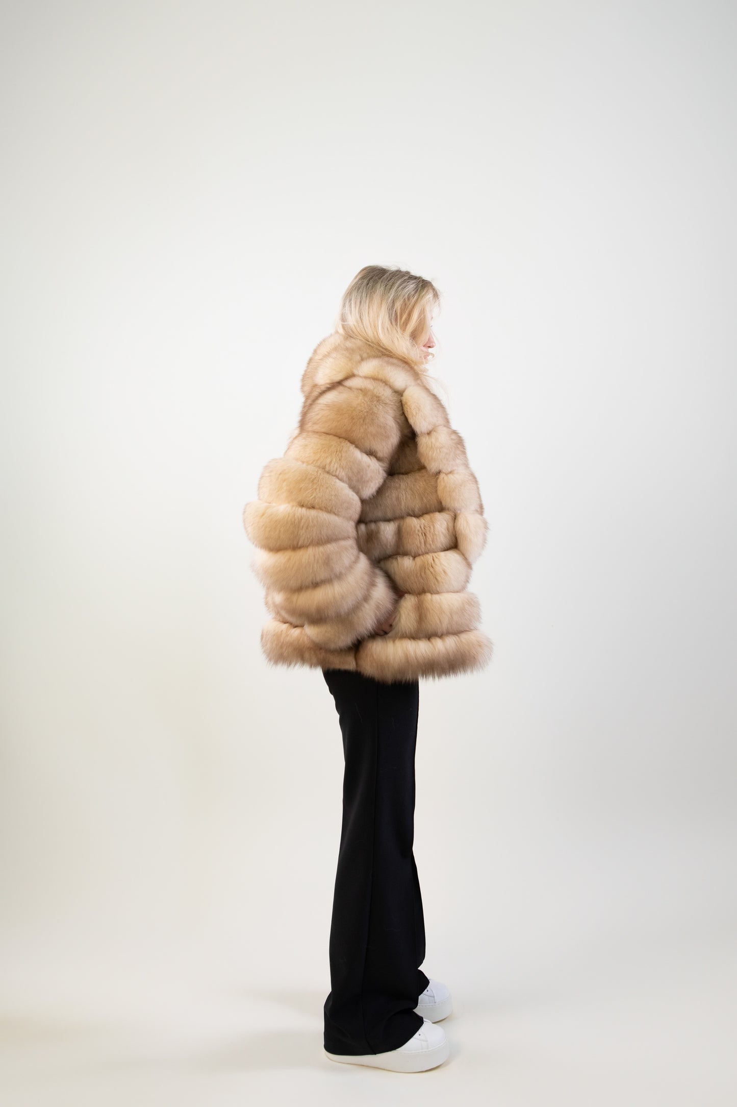 IN STOCK Royal Fox Fur Coat, Beige, Size S