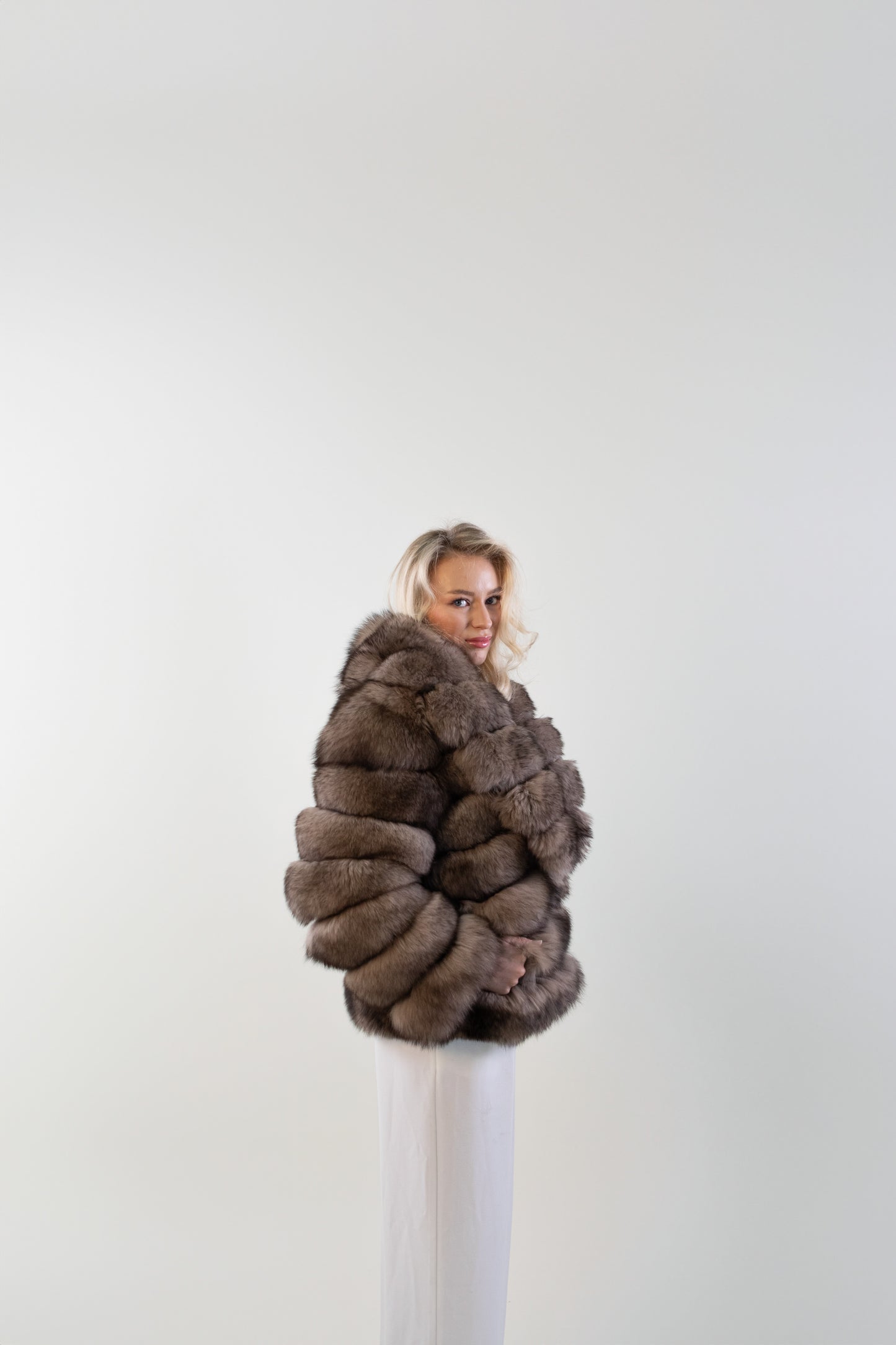 IN STOCK Royal Fox Fur Coat, Natural Brown, Size M