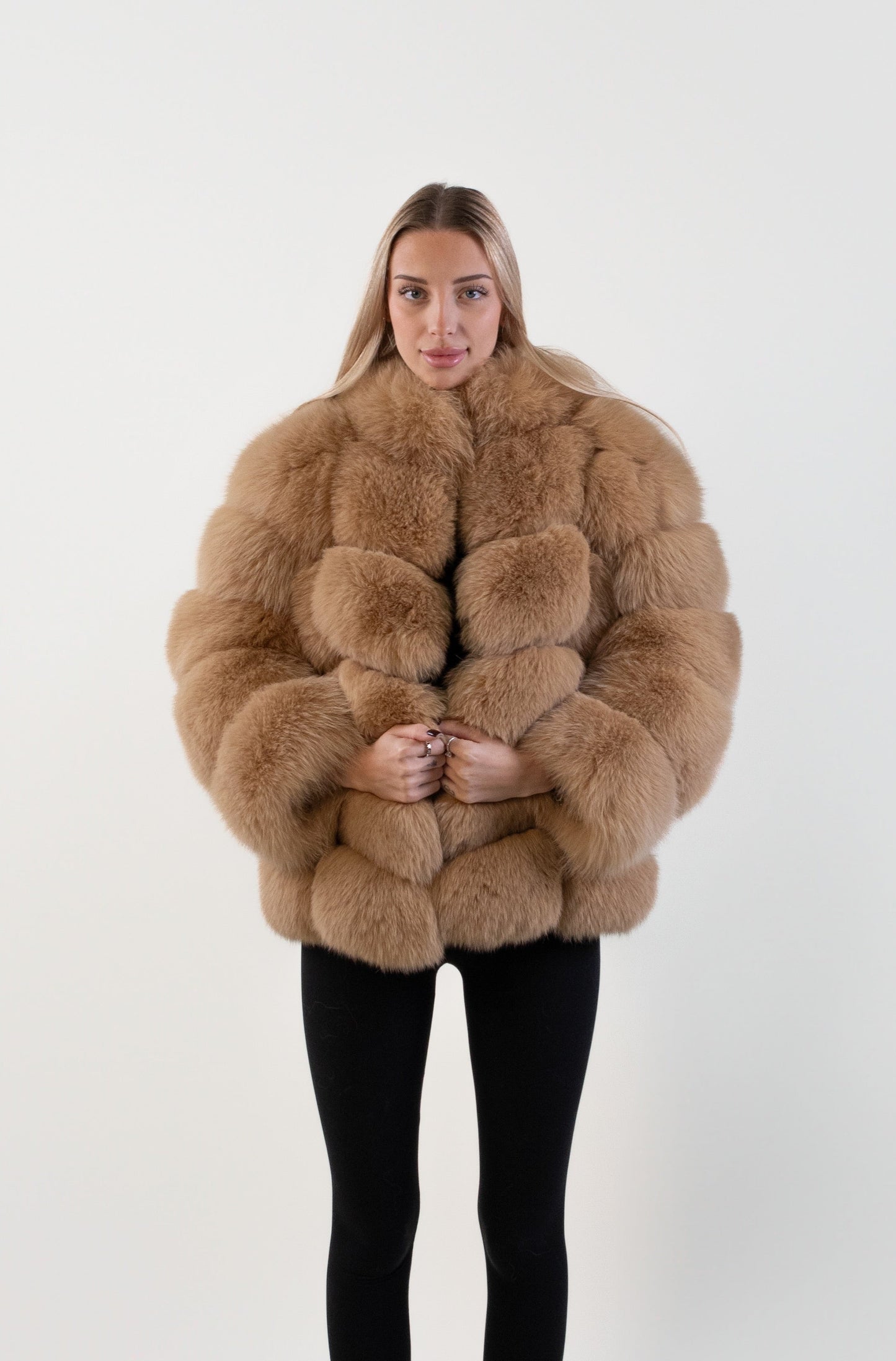 IN STOCK Bubble Fox Fur Coat, Honey, Size M