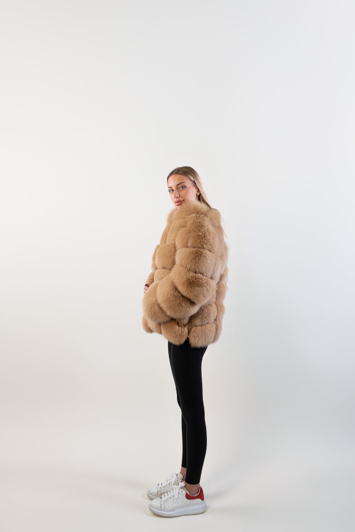 IN STOCK Bubble Fox Fur Coat, Honey, Size M