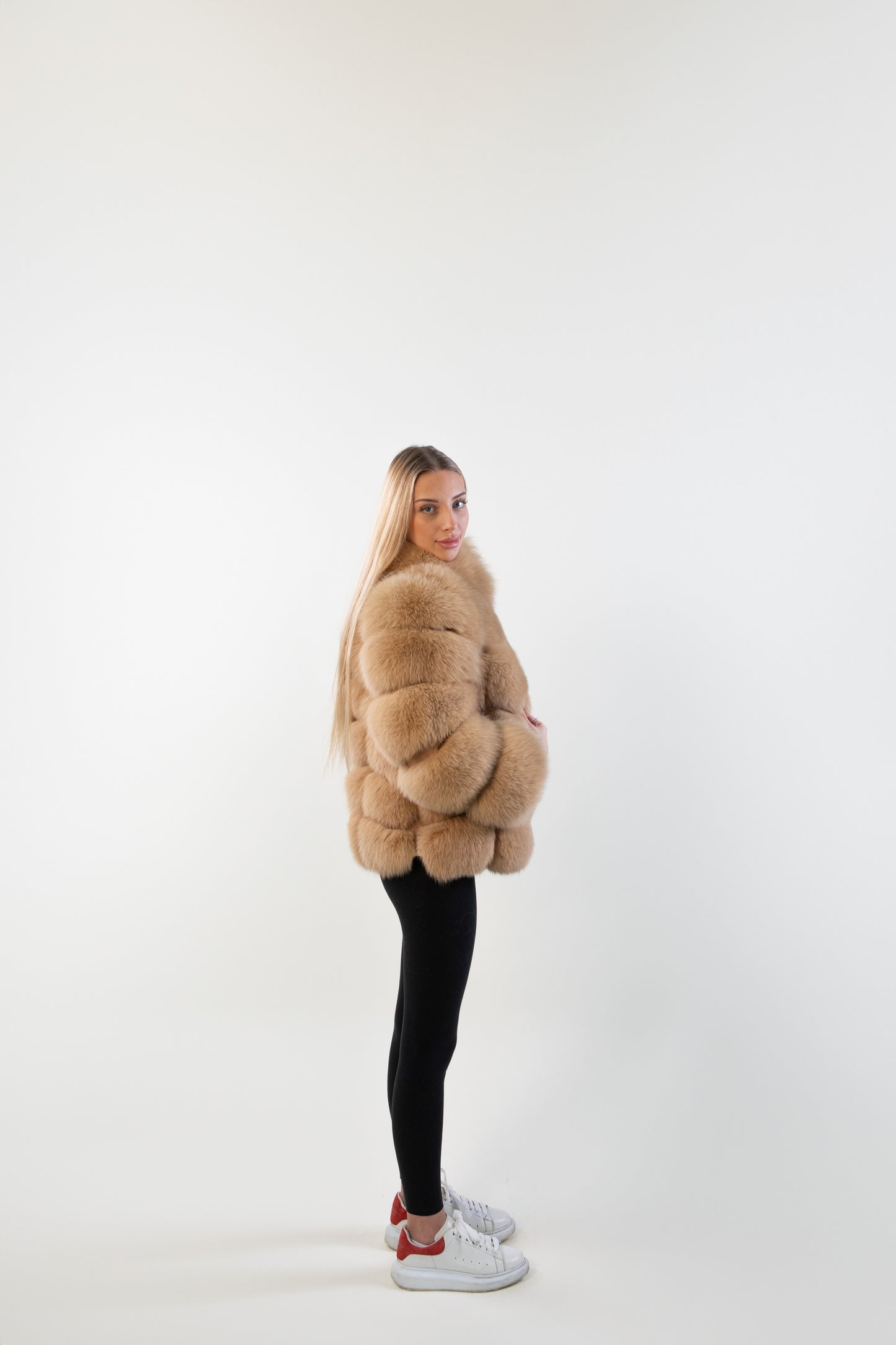 IN STOCK Bubble Fox Fur Coat, Honey, Size M