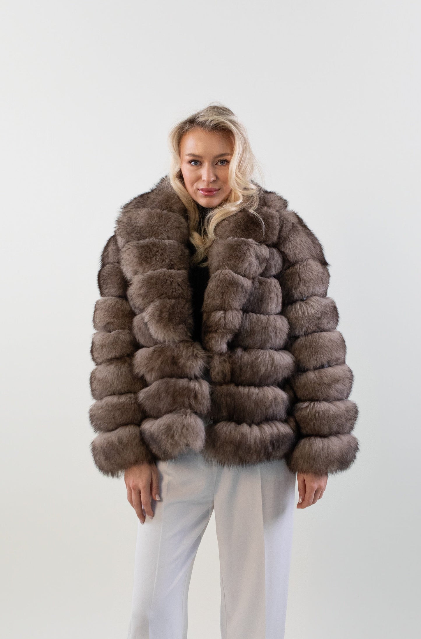 IN STOCK Royal Fox Fur Coat, Natural Brown, Size M