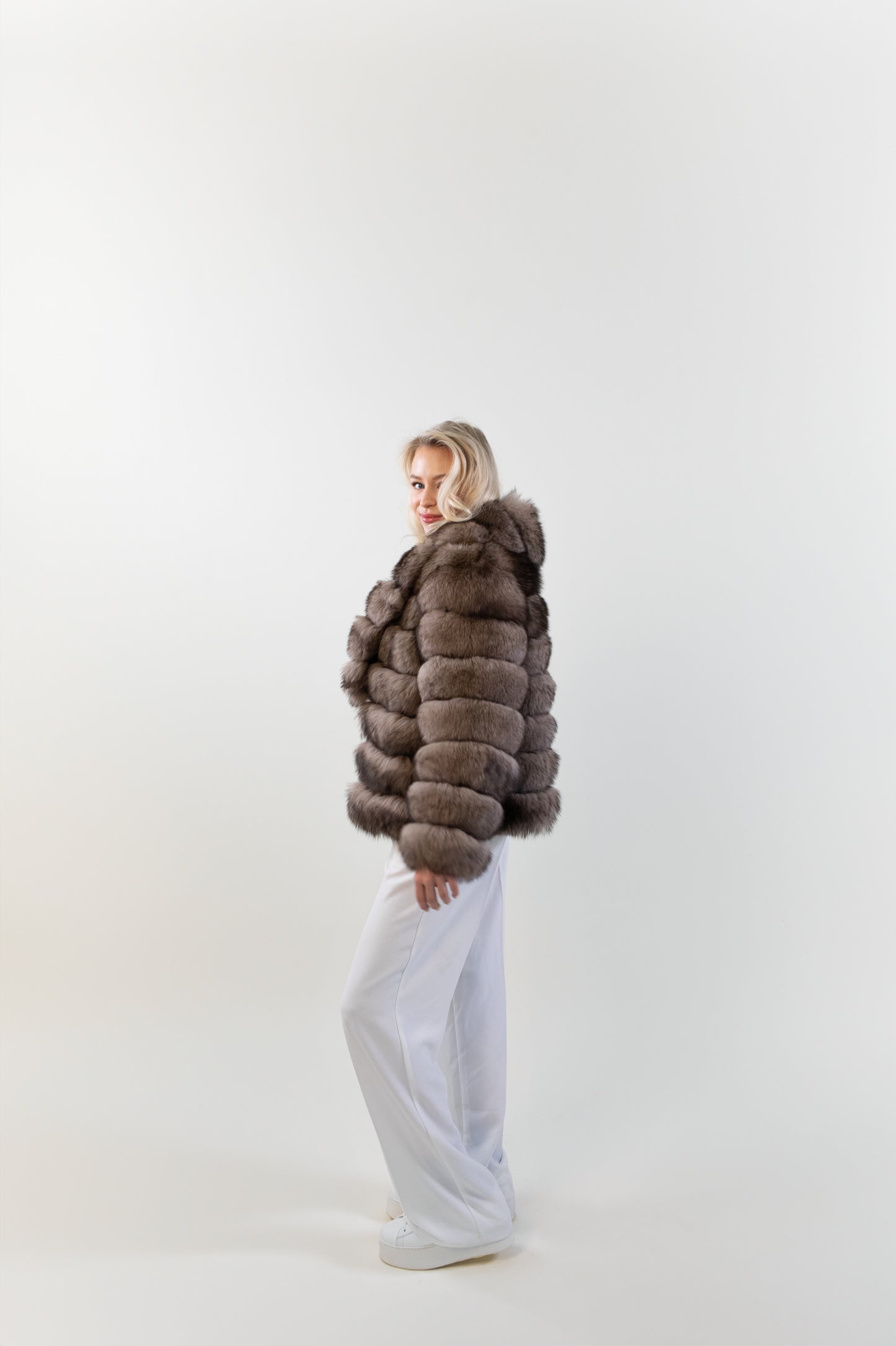 IN STOCK Royal Fox Fur Coat, Natural Brown, Size M