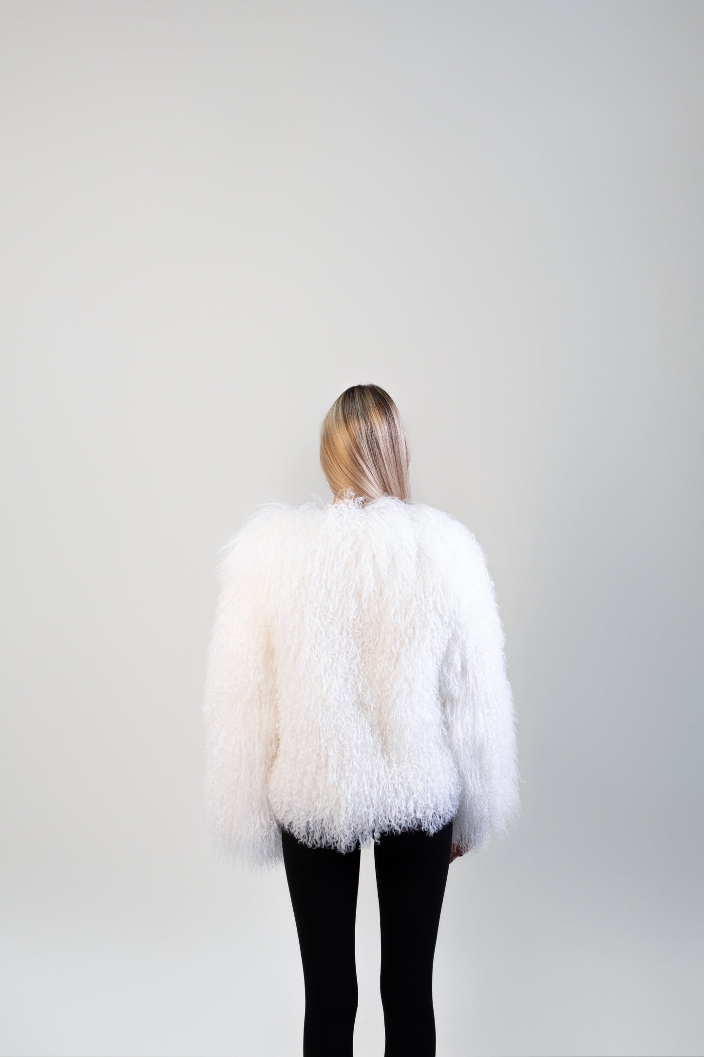 IN STOCK Mongolian Sheep Fur Coat, White, Size S